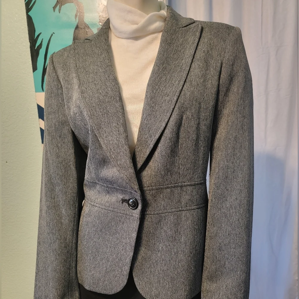 Jones New York Gather‎ Waist Women's Herringbone Micro Print Blazer Size 8